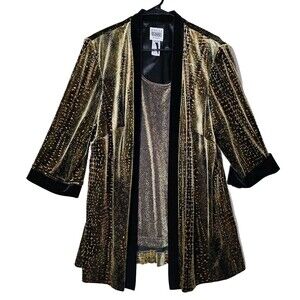 R & M Richards Woman Eveningwear Jacket Cardigan Blouse Size 16 Gold Shimmer